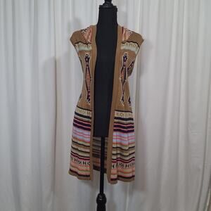 Say What? XS Sleeveless Hoodie/Cardigan Boho Lightweight Southwestern Knit
